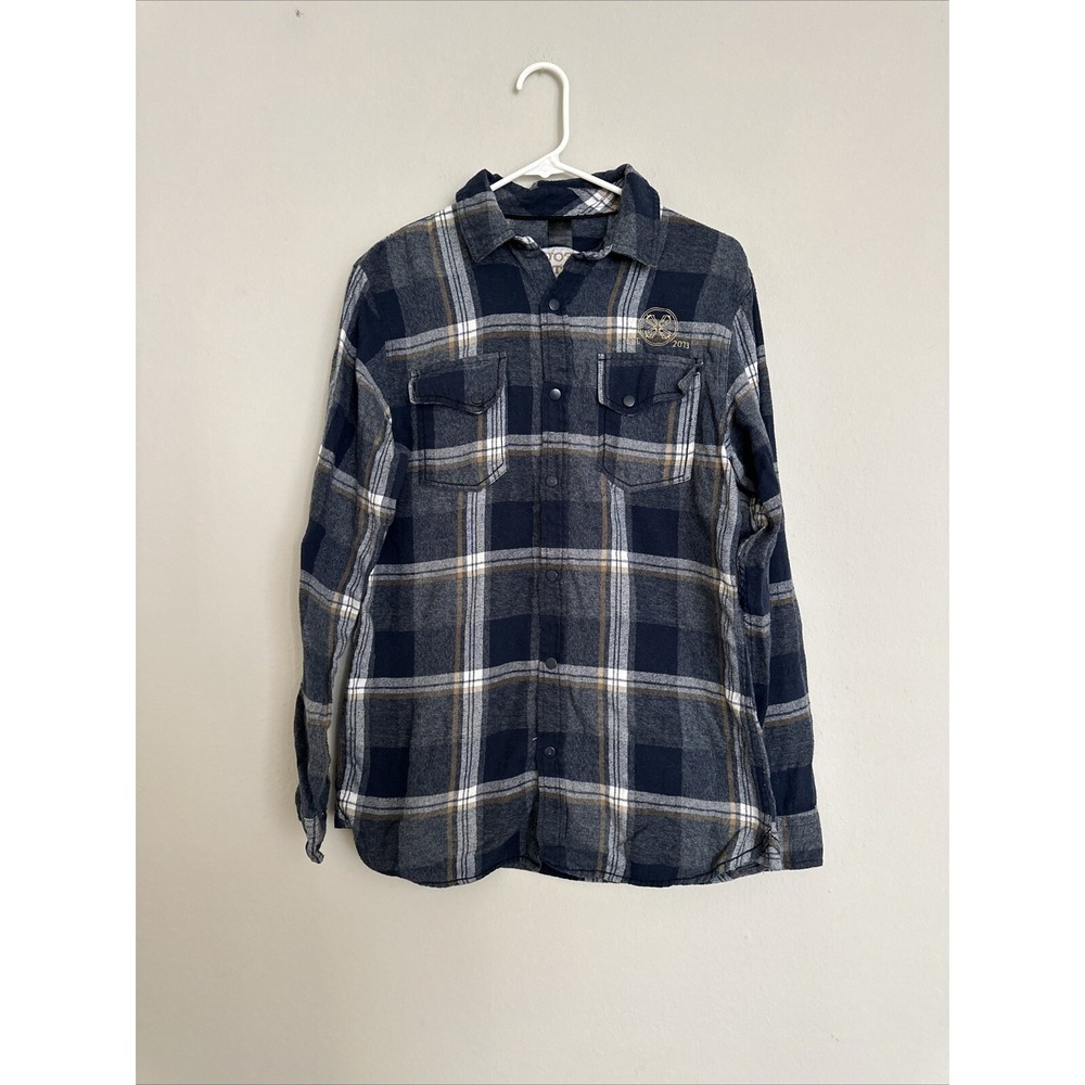 Burton‎ Mens Flannel Shirt Long Sleeve Small Four Lanterns Winery Logo Blue